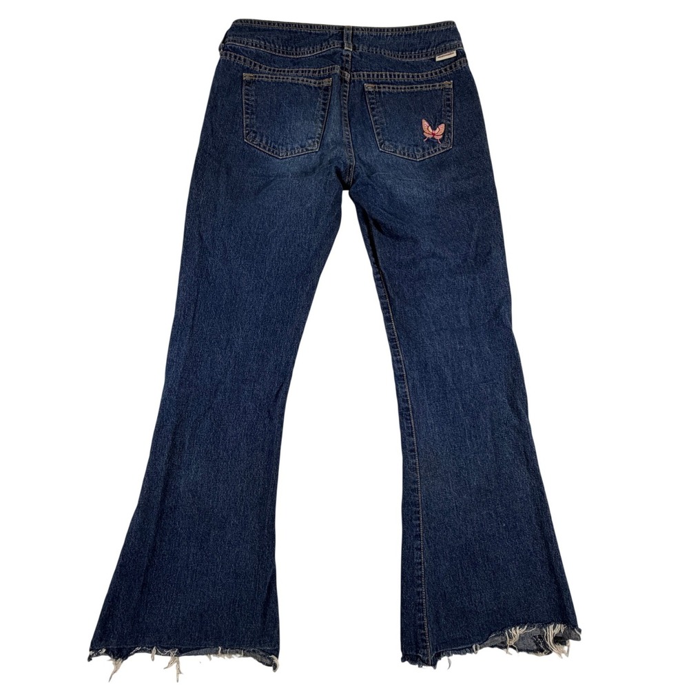 Vintage Abercrombie Flare Jeans Dark Wash Butterfly Embroidery Raw Hem 16 30x28